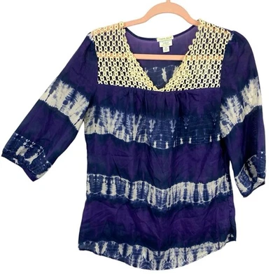 Top de ganchillo de seda Calypso St Barth Target talla XS puro púrpura profundo tie dye Foto 1 de 4