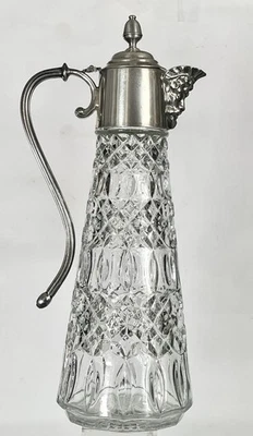 DE COLECCIÓN MCM CORTE CRISTAL VINO CLARETE JARRA PLATA PLATO MANGO, TAPA Y CAÑO BACO Foto 1 de 4