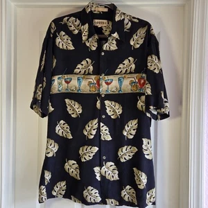 Campia Moda Vintage Hawaiian Shirt Cocktail Print Men's Size Medium Black - Picture 1 of 7