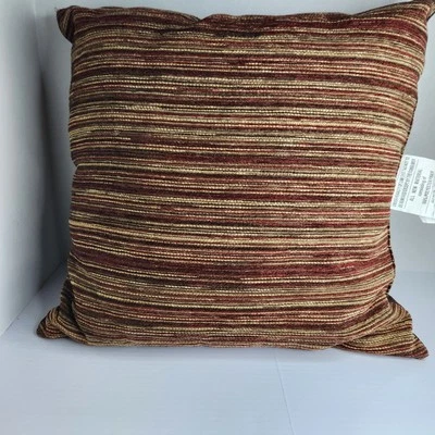 Vintage Decorative Throw Pillow Brown Red Gold Striped 18” Square Retro Accent - Image 1 of 4