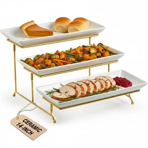 Large 3 Tier Serving Stand Tiered Serving Trays Collapsible Sturdier Rack wit... - Picture 1 of 6