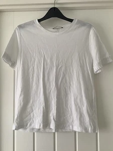 Zara White Pleated Detail Short Sleeve Tshirt Size M - Picture 1 of 4