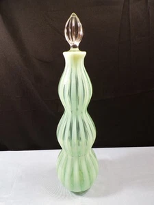 Fenton Green Opalescent Glass Rib Optic New World Wine Bottle Decanter - Picture 1 of 9