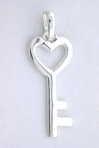 1 1/4 x 1/2 Inch Key To My Heart Pure REAL .925 Sterling Silver Pendant ES7812 - Picture 1 of 2