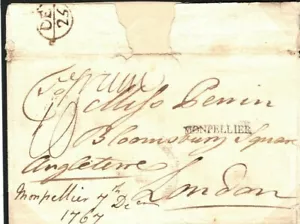 FRANCE Cover Montpelier GB BISHOP MARK *DE/25* CHRISTMAS DAY London 1767 P105 - Picture 1 of 6