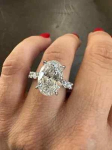 4.60Ct Oval Cut Lab Grown/CVD Diamond Hidden Halo Wedding Ring In 950 Platinum - Picture 1 of 13