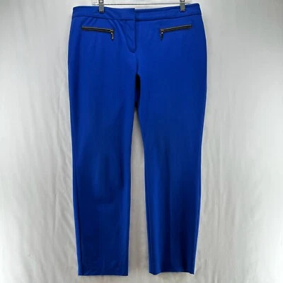 Alfani Pants Women 14P Faux Leather Trim Tapered Ankle Trouser Cotton Blend Blue - Image 1 of 4