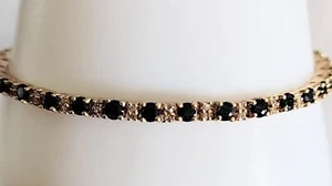 Stunning 9k Gold Real Black Sapphire Gemstone and Diamond Tennis Bracelet. - Picture 1 of 4
