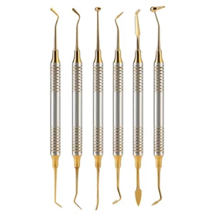 6Pcs Dental Composite Filling Spatula Tools Resin filling repair stainless Gold - Picture 1 of 13