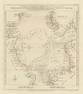 A Correct Chart of the North Sea with the Adjacent coasts by John Lodge 1781 map - Picture 1 of 1