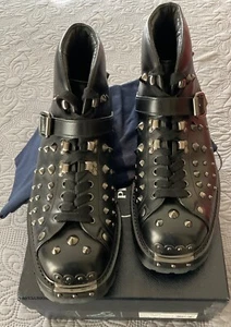 Prada Men's Calzaature Uomo STUDED Leather Boots Nero Sz. 9.5/US10.5 L NEW L@@K - Foto 1 di 15