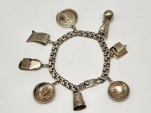 Vintage Mexico Signed JM Southwestern Charms Sterling Silver Bracelet 6.25 Wrist - Picture 1 of 15