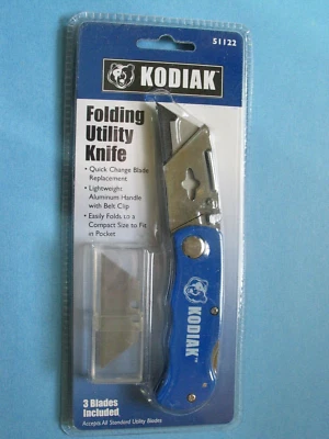 Faca utilitária Kodiak dobrável com 3 lâminas/clipe de cinto azul NOVA no pacote - Imagem 1 de 2