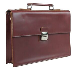 17 in. Slim Full Grain Leather Briefcase Laptop Bag With Latch Lock LB27