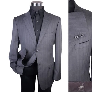 Z ZEGNA Sport Coat Suit Jacket Blazer Striped Gray Sz 40R Wool Dual Vented - Picture 1 of 16