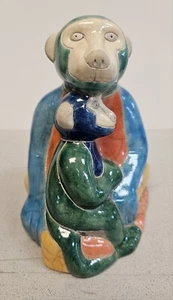 Vintage South Africa Colorful MONKEY AND BABY Fenix Raku Pottery Statue Figurine - Picture 1 of 5
