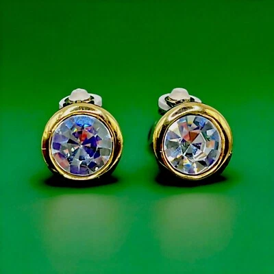Pendientes redondos grandes vintage firmados “Givenchy” tono dorado con cristal (enganche)  Foto 1 de 4