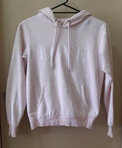 H&M Light Pink & White Hoodie With Love Logo Size XS L.O.G.G with front pocket - Picture 1 of 7