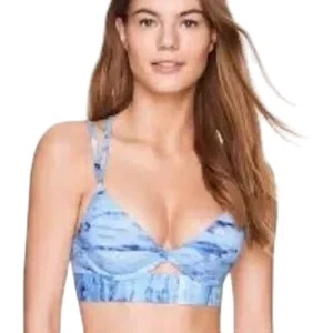 Victoria's Secret PINK Bonded Blue Tie-Dye Push-Up Strappy Athleisure Wear Bra - Picture 1 of 18
