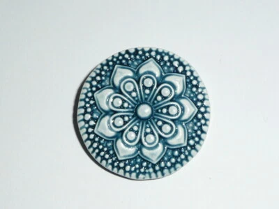 Pretty Navy Blue Art Stone Flower Floral Shank Button  1-3/16" Navy Blue Button - Image 1 of 4