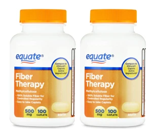 Equate Fiber Therapy Methylcellulose Caplets 500 mg 100 Count 2 PACK - Picture 1 of 4