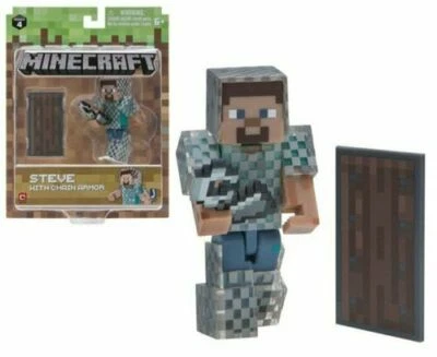 Minecraft Steve Con Cadena Armour 7.6cm Figura Nueva Mojang - Imagen 1 de 3