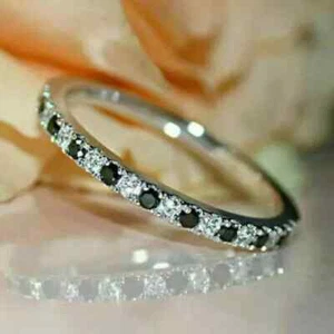 2Ct Round Cut Lab-Created Black Diamond Band Wedding Ring 14K White Gold Plated - Picture 1 of 5