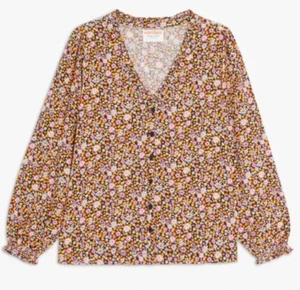 John Lewis Top Blouse Size UK S 10 Ditsy Daisy Print Balloon Sleeve Black Multi - Picture 1 of 5