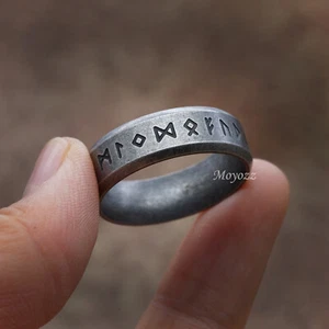 Herren Edelstahl Walnuss Wikinger Rune Hochzeitsband Ring Größe 7-15 Geschenk - Bild 1 von 5