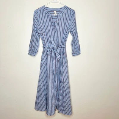 PACT Striped Belted Midi Shirt Dress Blue XS - Image 1 of 4