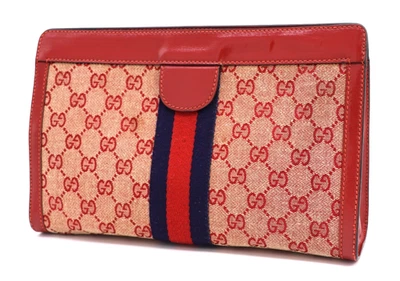 Auténtico Bolso Gucci Vintage Jerez Bolso sin asas Bolso Cartera GG Lona Rojo Mediano Foto 1 de 4