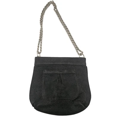 Bolsa de ombro Lauren Merkin couro preto corrente alça glam minimalista básica - Imagem 1 de 4