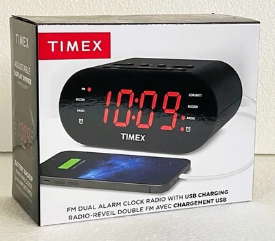 Timex Alarm Clock for Bedroom with FM Radio and USB Charger - Black - Image 1 of 3