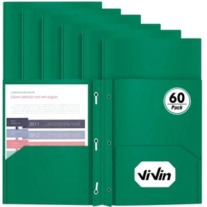 Heavy Duty Plastic Folder, 60 Pack, Pocket Folder with brads, Letter Size Pol... - Picture 1 of 7