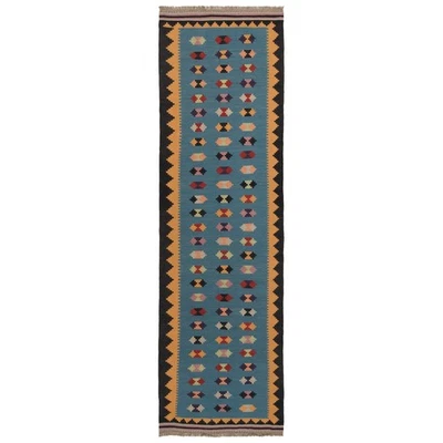 Kelim 303x82 cm Handgewebter Perserteppich Kilim Wolle Carpet Orient Läufer Blau - Bild 1 von 4