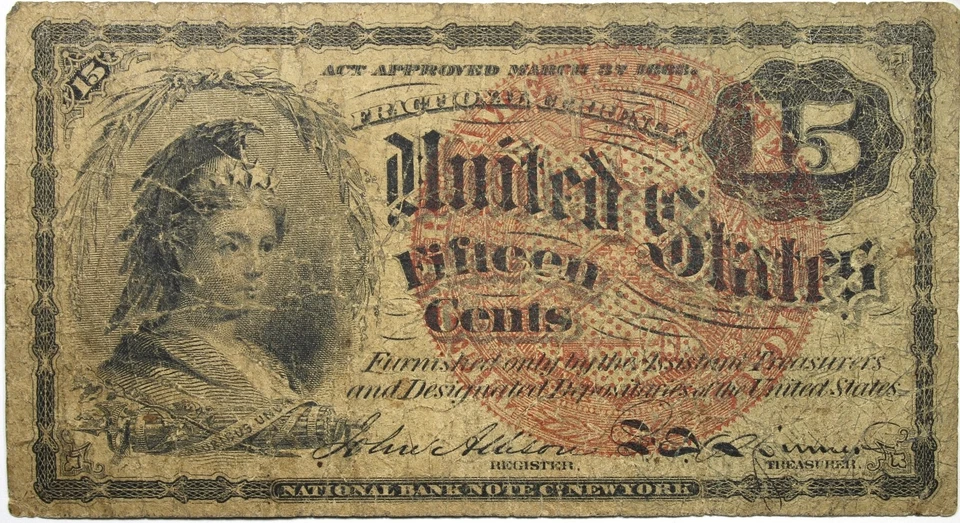 1863 15 Cents Fractional Currency Low Grade Circulated Details P203 - Image 1 of 2