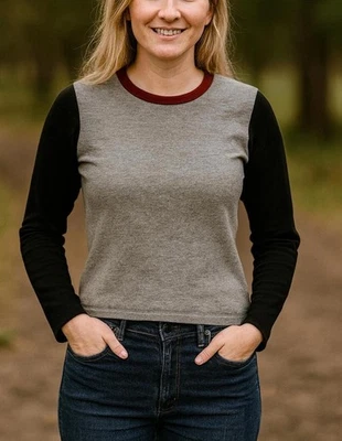 Suéter Otoño Cachemira Para Mujer Color Bloque Cuello Redondo Azul Marino Gris Rojo Talla S Foto 1 de 4