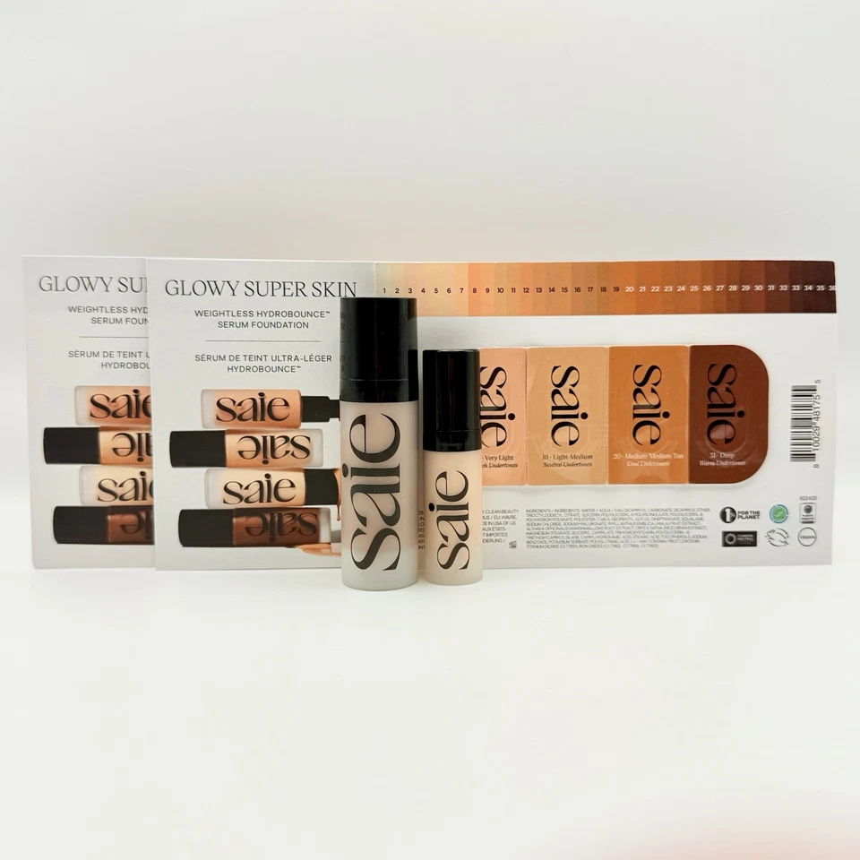 x5 SUNGLOW & WARMGLOW Saie Glowy Super Gel Makeup Primer & Foundation Cards Set - Image 1 of 4