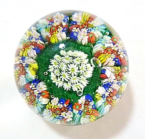 VINTAGE MURANO MILLEFIORE CANES PAPERWEIGHT WHITE DAISIES CENTER - Picture 1 of 6