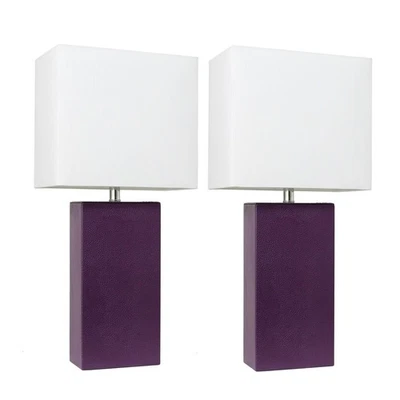 LC2000-EGP-2PK 2 Pack Modern Leather Table Lamps with White Fabric Shades, Eg... - Image 1 of 4