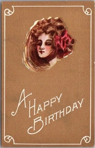Vintage 1910s Artist-Signed COBB SHINN Postcard Girl / "A HAPPY BIRTHDAY" unbenutzt - Bild 1 von 2
