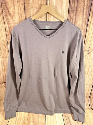 Polo Ralph Lauren Hombres Cuello en V Camiseta Gris Manga Larga Logo GRANDE, L Foto 1 de 4