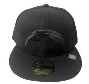 New Era Black Los Angeles Chargers Black on Black Men's 59FIFTY Fitted Hat - Picture 1 of 9