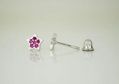 Brincos de ouro branco 14k com estrela CZ - Imagem 1 de 4