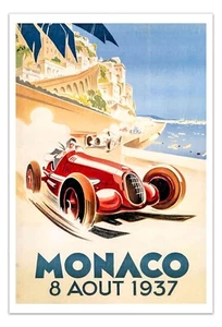 1937 Monaco Grand Prix Poster - Vintage Racing Art - Classic Race Car - Reprint - Picture 1 of 3