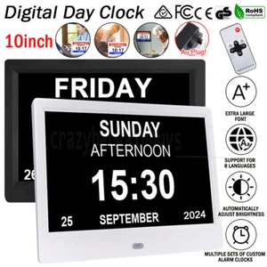 10 inch LED Digital Day Clock Calendar Dementia Date Week Month Year Time Wall - Picture 1 of 14