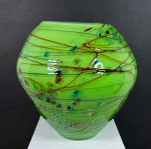 Vintage Lime Green Murano Style Art Glass Vase Bowl - Picture 1 of 6