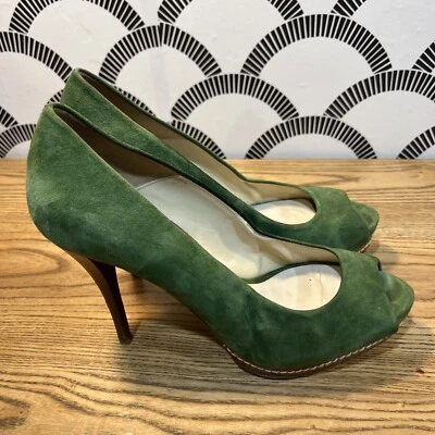 Zapatos Zara Mujer Peep Toe Verde Gamuza Madera Tacón - Talla EU 39, US 8 Foto 1 de 4