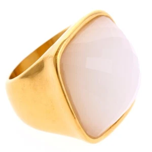 Gold Metal Stainless Steel Ivory Stone Ring KLS028-IVY6 - Picture 1 of 3