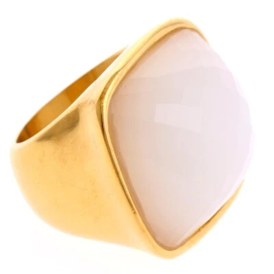 Gold Metal Stainless Steel Ivory Stone Ring KLS028-IVY6 - Image 1 of 3